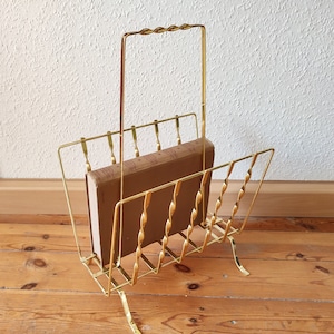 Portariviste dal design geometrico a corde con maniglia per trasporto vintage 1970 in ottone