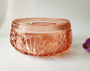 Art Deco Schale aus Rosalinglas Pressglas Antik Glas Vintage Traubenschale Obstschale Desertschale