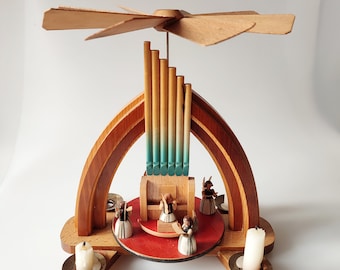 Old pyramid candle carousel angel angel choir organ player organ wooden figures Erzgebirge 1950 vintage Christmas folk art Advent