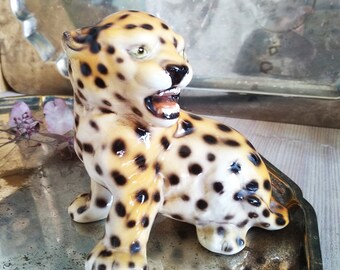 Vintage Ceramic Leopard | Giovanni Ronzan Lenci School, Italian
