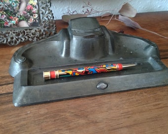 Art Deco Pen Rest Vintage Bronze Tray for Pens Glasses Bowl for Desk with Patina