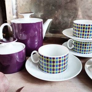 SET Vintage Thomas Retro Lila Aubergine Tee Kaffee Service 14 Teile made in Germany ca. 1970