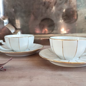 LIMOGES Art Deco high quality espresso mocha set M & S Limoges Gold 1930, faceted fan porcelaine fine extra blanche