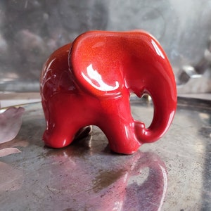 Small Elephant Fat Lava Glaze by Karlsruher Majolika Made in Germany in Colors Red Orange 1970s