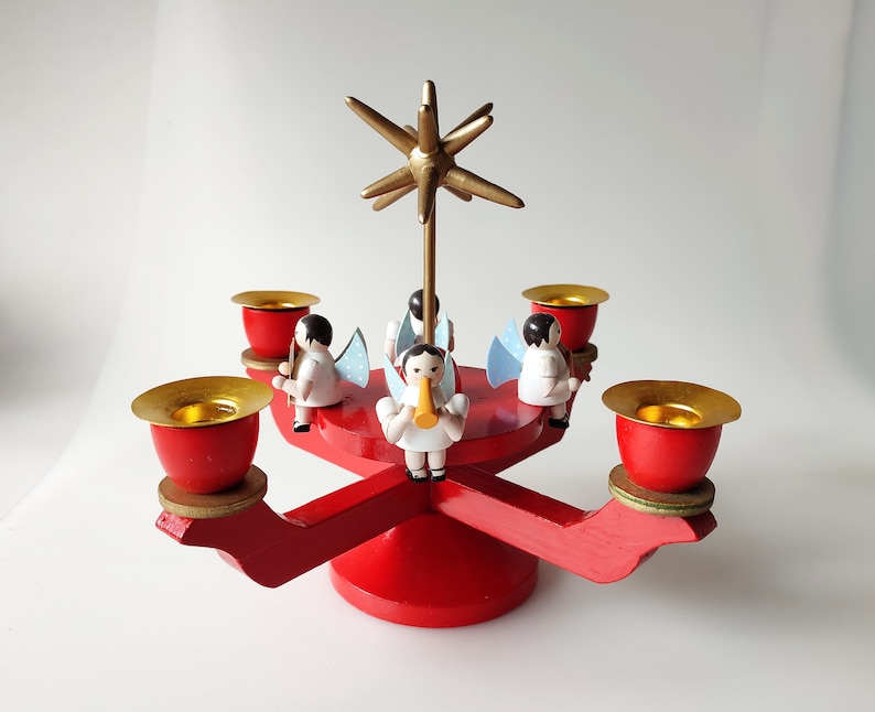 Richard Glaesser Advent Candlestick Advent Candles 26 cm Angel Wooden Figures Erzgebirge Germany Vintage Christmas Folk Art Advent