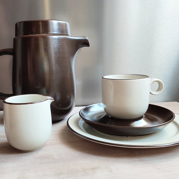 SET à café Rosenthal pour 4 personnes Terra Campagna design linéaire moderne par Wolf Karnagel, porcelaine Made in Germany État TOP