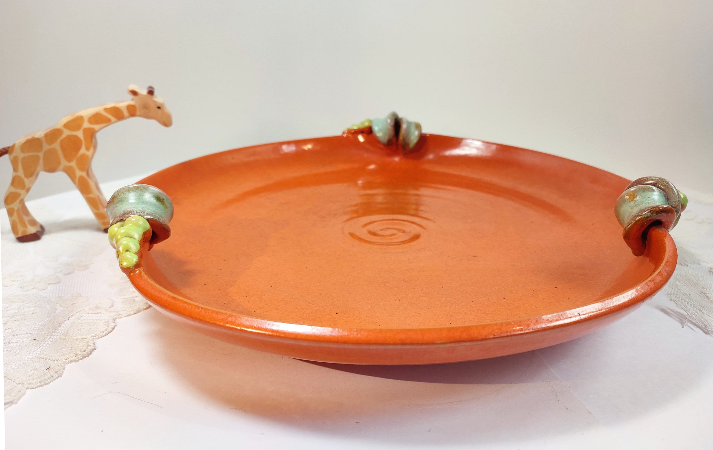 Art Deco ceramic bowl fruit plate by Martha Katzer for Karlsruhe majolica, 1930s Large plate in orange Antique ceramics