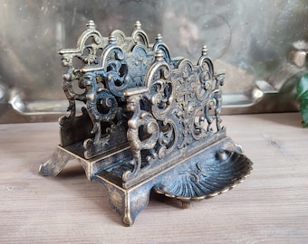 Antique Gründerzeit storage for cards letters etc. stand for desk made of bronze organizer office utensils office supplies