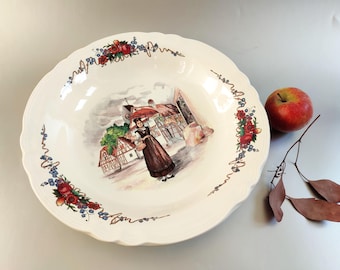 Very large diameter 31 cm Obernai bowl France Sarreguemines salad bowl fruit bowl giant plate Alsace Henry Loux top condition