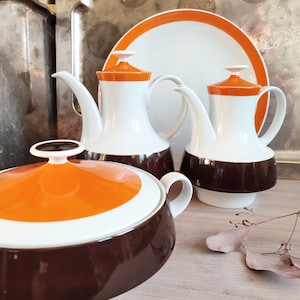 ORANGE + BROWN! Op Art Design from Germany Vintage, Top Condition! Eschenbach Bavaria Germany Vintage 60s - 70s Space Age