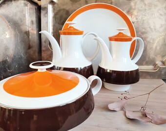 70年代ヴィンテージ磁器エッグカップ、Seltmann Weiden製、白/オレンジ