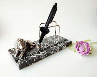 Marble tray with lion figure holder ballpoint pen cards letters stand for desk organizer office utensils office supplies
