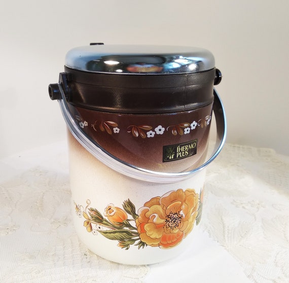 WMF Thermo Plus Emaille Eiswürfelbehälter Vintage Isolier Eiskübel Tragbarer Behälter für Eiswürfel Kalt Warm mit Blumendesign