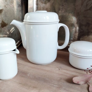Coffee pot milk jug sugar bowl by Thomas in WHITE Vintage quality porcelain 60s - 70s design Hertha Bengtson Sweden