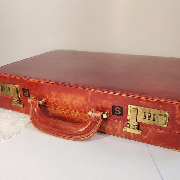 Briefcase with combination lock red brown leather Germany, Vintage