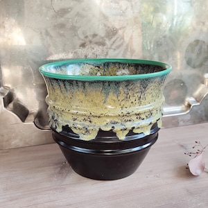 Rarely! Art Deco Fat Lava Planter for Indoor Plants Vintage 30-40 Years Germany Black Green