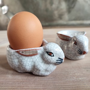 Egg cup rabbit by Karlsruher Majolika, Germany Vintage rabbit shape - Max Heinze 1938-63