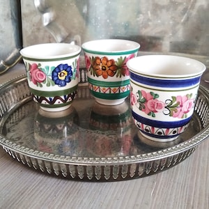 3 Vintage Mug Cups with Flowers Décor Hand-Painted Tyrol Changer Tyrolean Ceramic Drinking Cup Ceramic