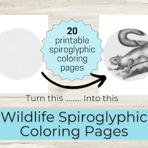 20 Spiroglyphic Wildlife Coloring Pages, Relax with Cute Animal Spiral Coloring Pages, Print at Home, Great for Stress Relief & Mindfulness