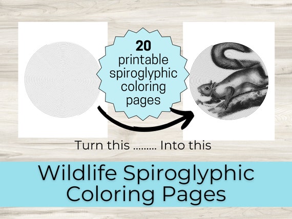 20 Spiroglyphic Wildlife Coloring Pages, Relax with Cute Animal Spiral Coloring Pages, Print at Home, Great for Stress Relief & Mindfulness