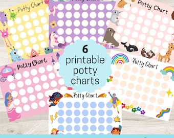 Potty Charts for Girls, 6 Printable Potty Training Charts for Kids, Potty Routine, Potty Training Chart, Potty Reward Chart