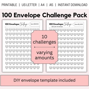 100 Envelope Challenge Printable, Savings Challenge, Savings Tracker, Envelope Savings Money Challenge, US Letter, A4, A5