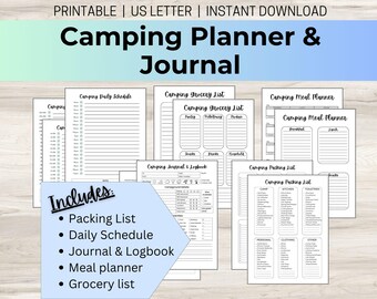 Printable Camping Planner & Camping Journal, Meal Planner, Packing List, Grocery List, Daily Schedule, Camping Checklists, Camping Notebook