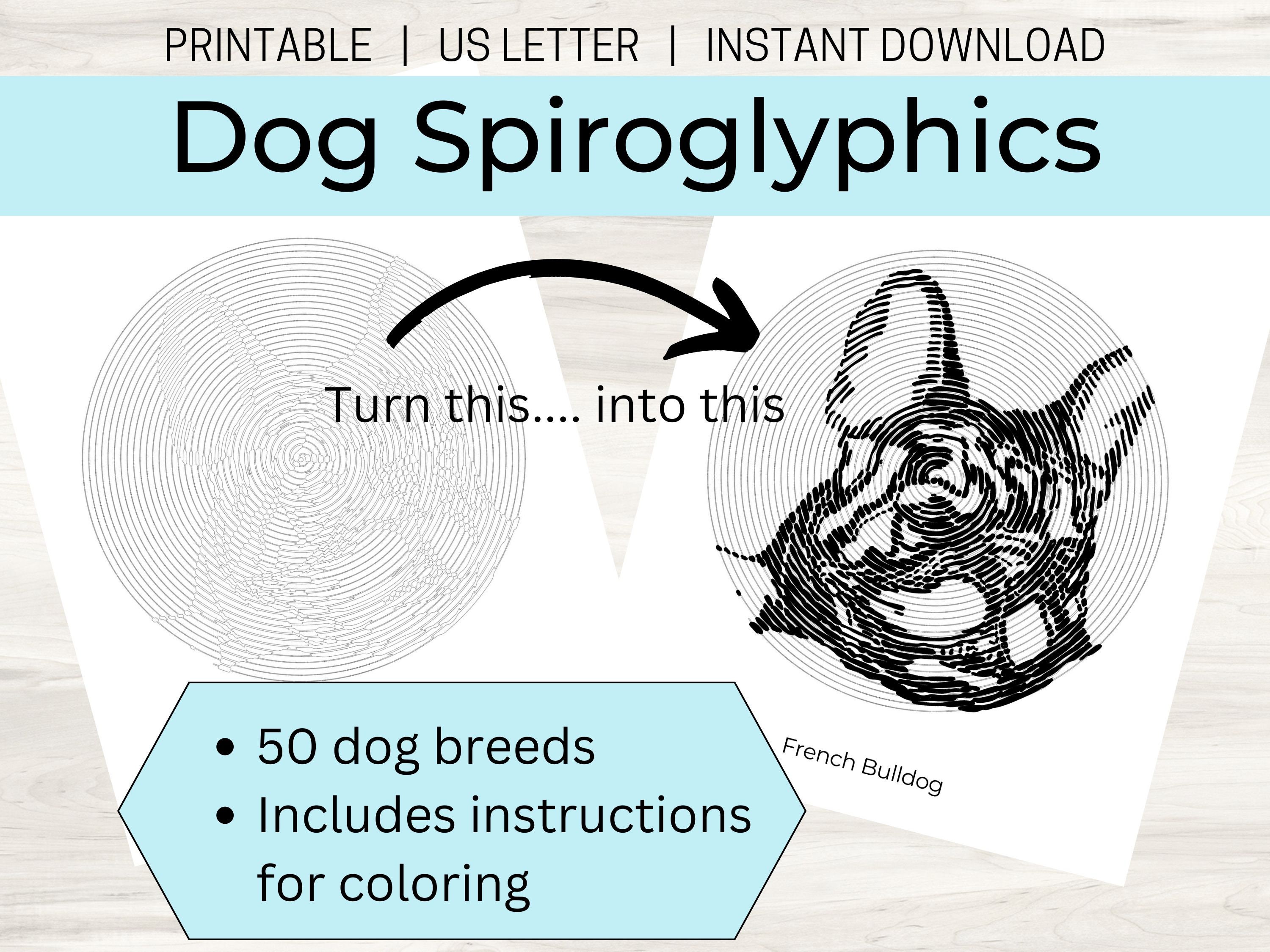 Dog Spiroglyphic Coloring Pages, Relax with Cute Animal Spiral Coloring Pages, Great for Stress Relief & Mindfulness, Animal Spiroglyphics