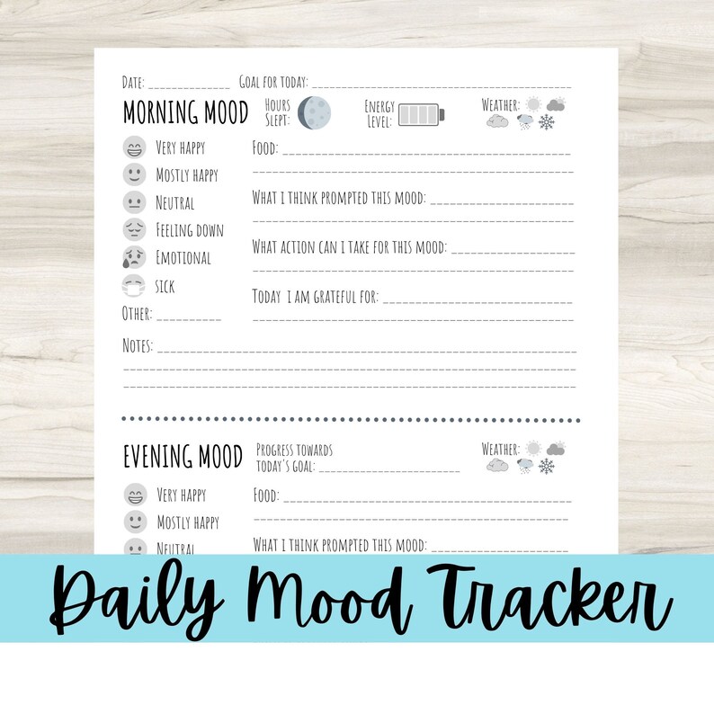 Daily Mood Tracker Printable, Mental Health Tracker, Mood Journal ...