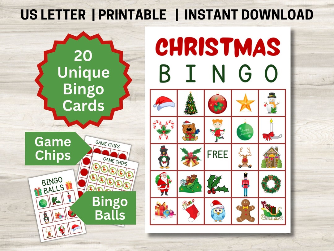 Bingo navideño imprimible, 20 tarjetas de bingo navideñas, incluye ...