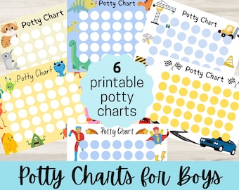 Potty Chart Printable for Kids, Set of 6 Boy Potty Charts, Toddler Potty Training Chart, Potty Routine, Potty Training Log