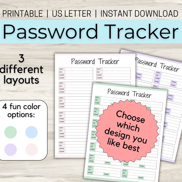Printable Password Tracker | Password Log | US Letter Size PDF | Login Tracker | Password Manager | Website Username & Password Keeper