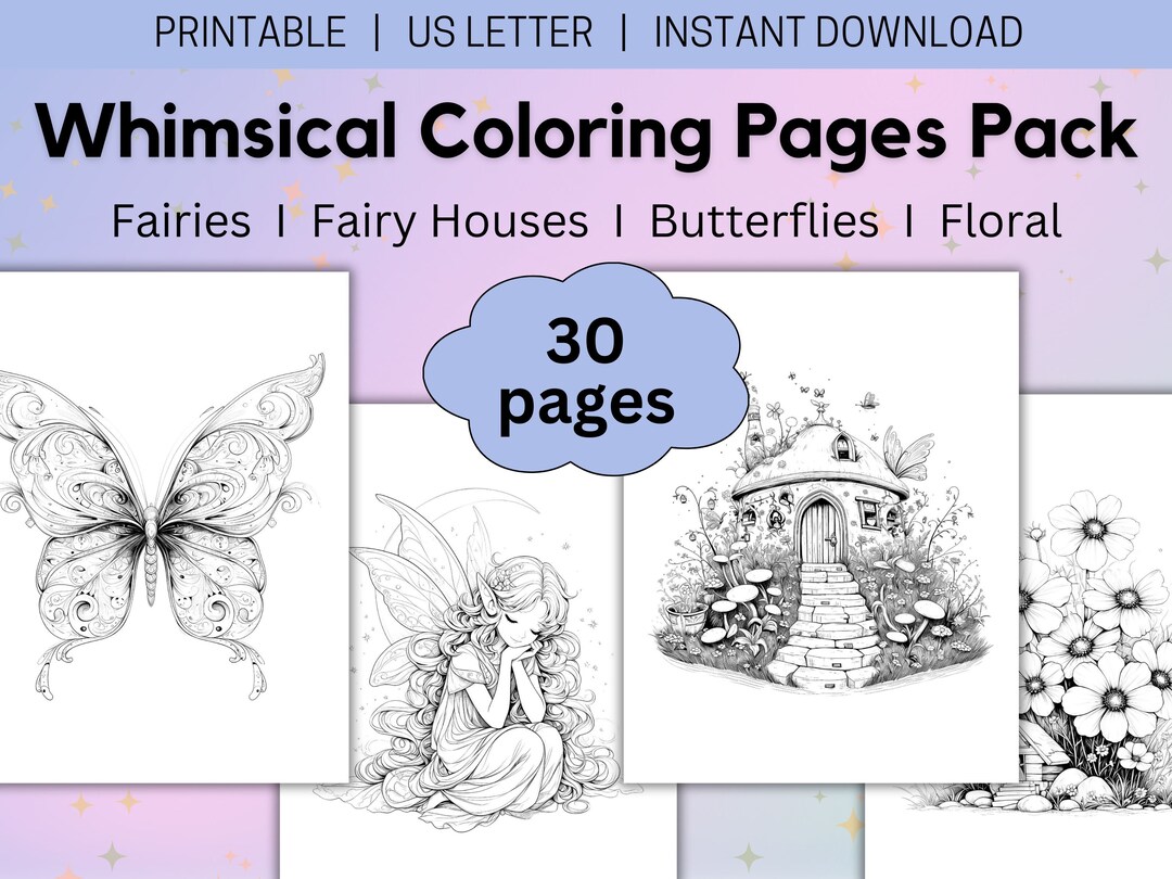 Whimsical Fairy Coloring Pages, Cute Fairies, Fairy Houses, Butterflies