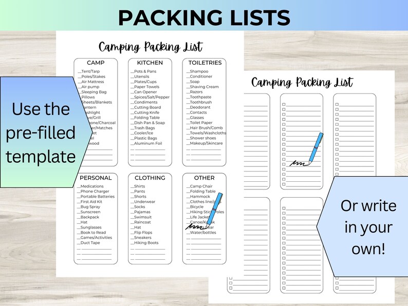 Printable Camping Planner & Camping Journal, Meal Planner, Packing List ...