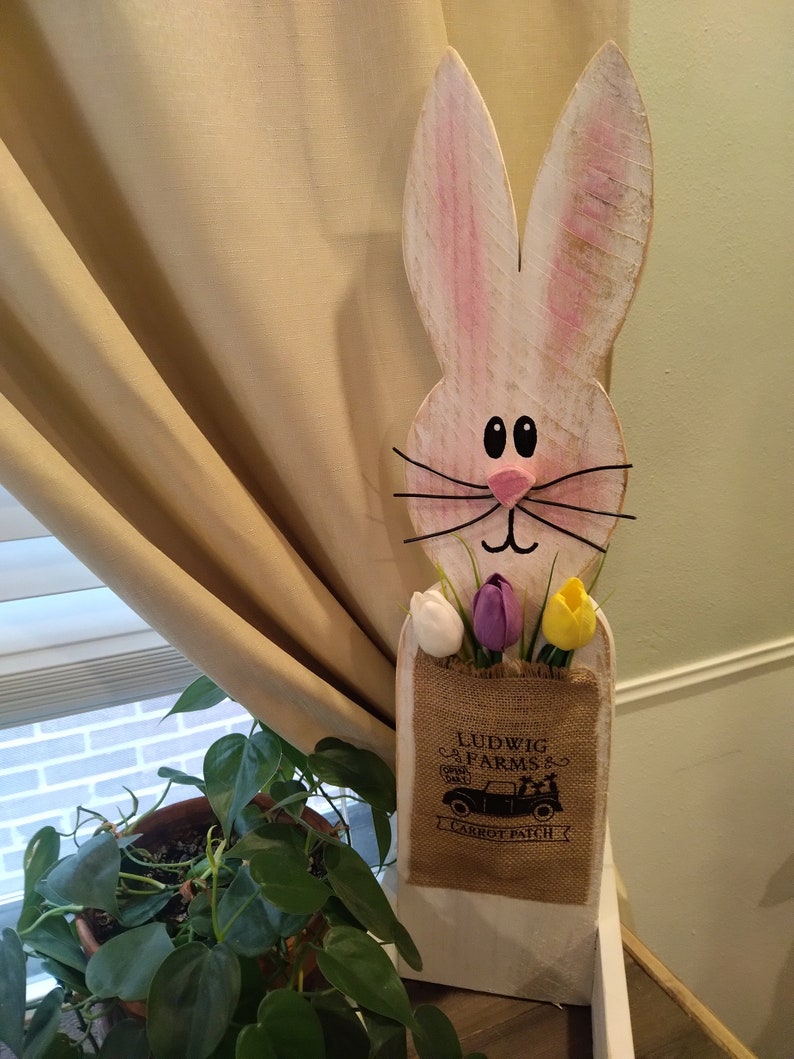 Personalized Wooden Easter Bunny Easter Porch Decor Farmhouse Decor Spring Decor Outdoor Rabbit