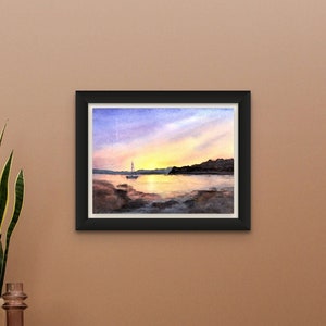 Bosham Sunset watercolour painting fine art giclee print by Svetlana Aslezova, various sizes, unframed
