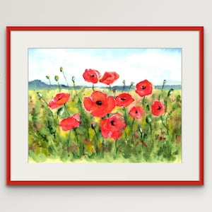 Mohnblumenfeld Aquarell Malerei Fine Art Giclée-Druck von Svetlana Aslezova