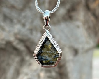 Raw moldavite pendant Raw Tektite Moldavite Sterling Silver Pendant Handmade Pendant gift for her certified moldavite pendant jewelry