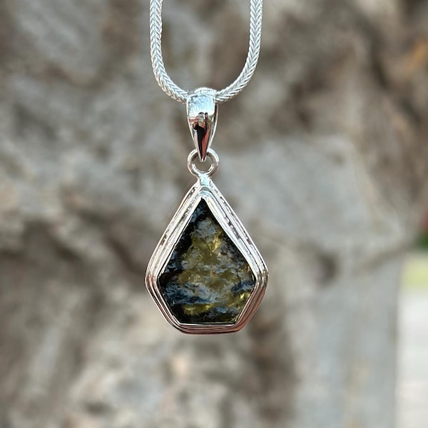 Raw moldavite pendant Raw Tektite Moldavite Sterling Silver Pendant Handmade Pendant gift for her certified moldavite pendant jewelry