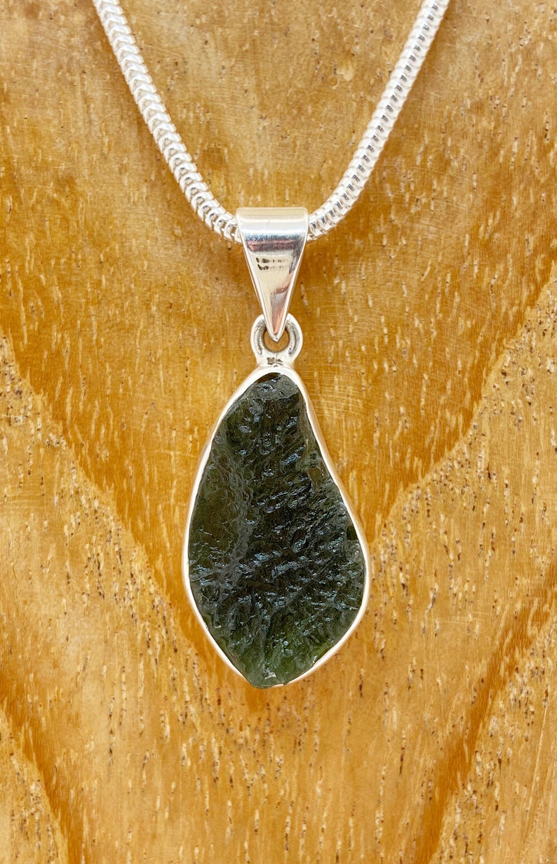 Genuine Moldavite Rough pendant 100% Natural With Certified Gemstone From Czech Republic 925 Sterling Silver Handmade Designer Jewelry image 3