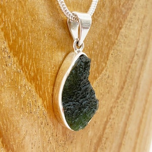 Genuine Moldavite Rough pendant 100% Natural With Certified Gemstone From Czech Republic 925 Sterling Silver Handmade Designer Jewelry image 2