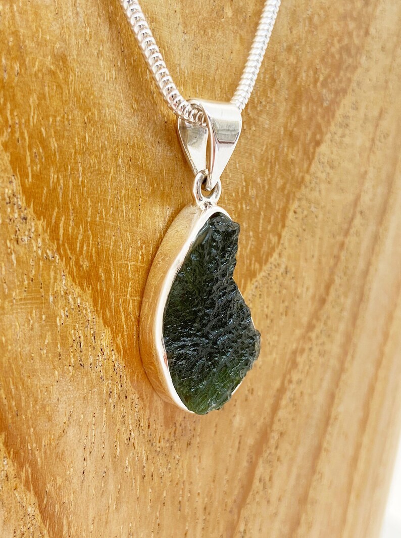 Genuine Moldavite Rough pendant 100% Natural With Certified Gemstone From Czech Republic 925 Sterling Silver Handmade Designer Jewelry image 2