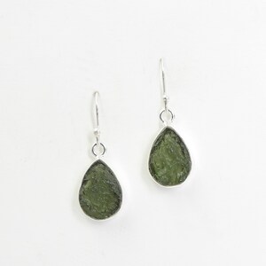 Pair Of Raw Moldavite Earrings Wrapped In Sterling Silver, Moldavite Earrring, Czec Moldavite, Tektite famile Raw Moldavite Handmade Earring