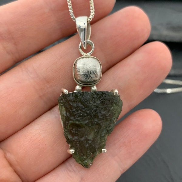 Transformation stone, Genuine Moldavite Rough pendant, 100% Natural With Certified Gemstone, From Czech Republic, 925 Sterling Silver,