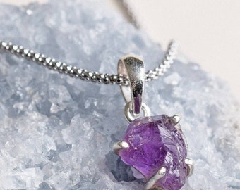 Natural Raw Amethyst Stone Pendant Necklace | Amethyst Jewelry | Gift Ideas | Pure Healing Crystal and Stone Pendant | Anniversary Gifts