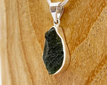 Genuine Moldavite Rough pendant 100% Natural With Certified Gemstone From Czech Republic 925 Sterling Silver Handmade Designer Jewelry