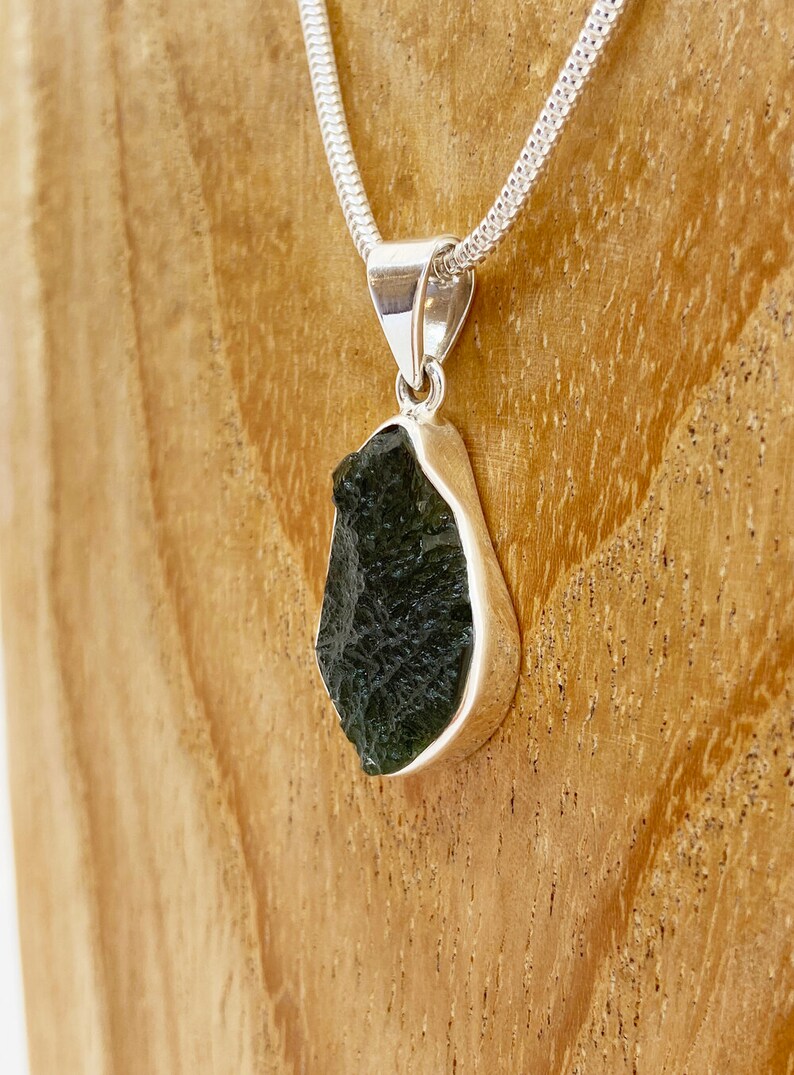 Genuine Moldavite Rough pendant 100% Natural With Certified Gemstone From Czech Republic 925 Sterling Silver Handmade Designer Jewelry image 1