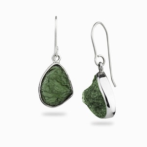 Marvelous Pair Of Raw Moldavite Earrings Wrapped In Sterling Silver, Moldavite Ear Studs, Czec Moldavite, 925 Solid Sterling Silver Studs