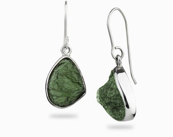 Marvelous Pair Of Raw Moldavite Earrings Wrapped In Sterling Silver, Moldavite Ear Studs, Czec Moldavite, 925 Solid Sterling Silver Studs