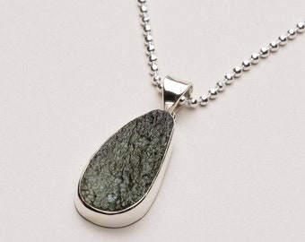Genuine Moldavite Rough pendant 100% Natural With Certified Gemstone From Czech Republic 925 Sterling Silver Handmade Designer Jewelry